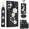 Custodia Samsung Galaxy S24 Ultra Flower Decor con cinturino - Nero