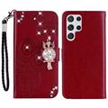 Custodia per portafoglio Samsung Galaxy S24 Ultra con strass di gufo