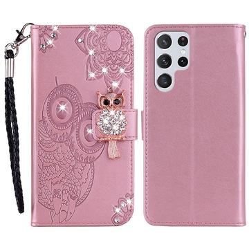 Samsung Galaxy S24 Ultra Custodia portafoglio con strass gufo