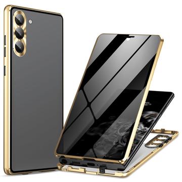 Custodia Magnetica con Vetro Temperato per Samsung Galaxy S24+ - Privacy - Color Oro