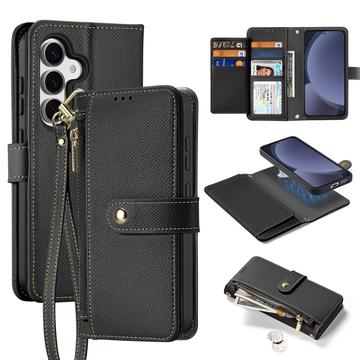 Custodia in pelle a portafoglio con copertura magnetica Dux Ducis Lawa per Samsung Galaxy S25 - Nera