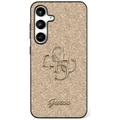 Custodia Guess Fixed Glitter 4G Metal Logo per Samsung Galaxy S25 - Color Oro