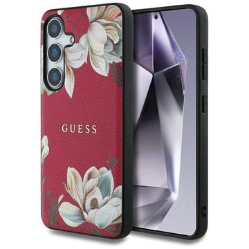 Custodia Samsung Galaxy S25 Guess Grained Printed Flower Pattern - Compatibile con MagSafe