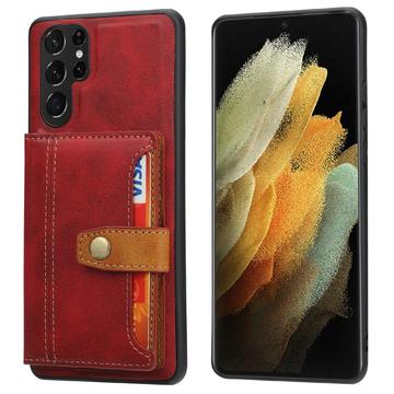 Custodia in Stile Retrò con Portafoglio per Samsung Galaxy S25 Ultra - Rossa