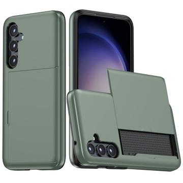 Custodia ibrida con slot per carte scorrevole per Samsung Galaxy S25+ - Verde Militare