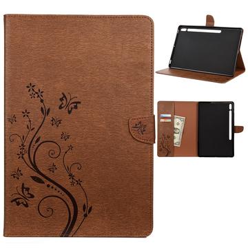 Samsung Galaxy Tab S7+/S8+ Butterfly Series Custodia Folio - Marrone