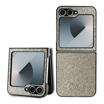 Custodia Ibrida Guess Glitter Flakes Metal Logo per Samsung Galaxy Z Flip6 - Color Oro