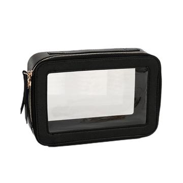 Borsa per il trucco trasparente monostrato Borsa cosmetica impermeabile in pelle PU - Nero