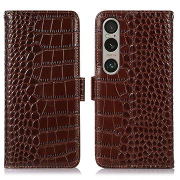 Custodia in Pelle a Portafoglio Serie Crocodile con RFID per Sony Xperia 1 VI