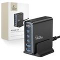 Tech-Protect DC140W GaN Caricabatterie da tavolo a 5 porte con 3x PD USB-C, 2x QC 3.0 USB-A - Nero