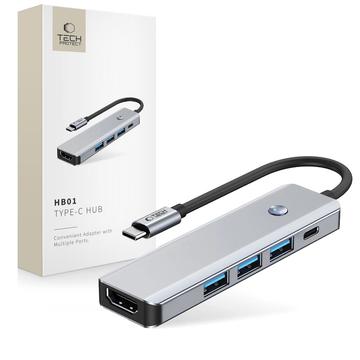 Tech-Protect HB01 Adattatore hub USB-C 5-in-1 con USB 3.0, HDMI 4K 60Hz e 100W PD - Grigio spazio