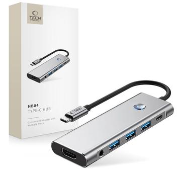 Tech-Protect HB04 Adattatore hub USB-C 9 in 1 con lettore di schede USB-A/HDMI/SD/TF/USB-C 100W PD/3.5mm - Grigio spaziale