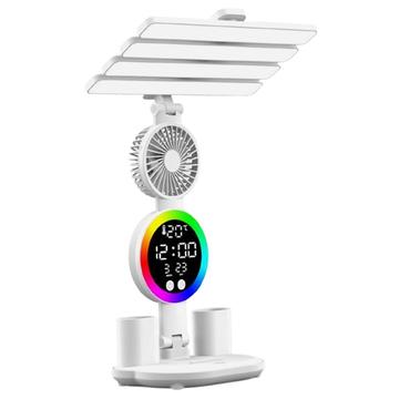 Lampada da scrivania Touch a 3 modalità di protezione degli occhi a LED con orologio, ventilatore e portapenne - Alimentazione USB