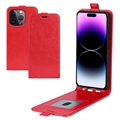 Custodia Flip Verticale con Slot per Schede per iPhone 15 Pro Max - Rossa