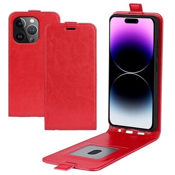 Custodia a vibrazione verticale iPhone 15 Pro con slot per schede - Rossa