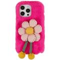 Custodia in TPU 3D Plush Inverno peloso per iPhone 14 Pro - Fiora rosa neon