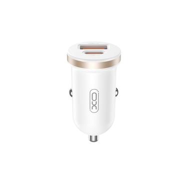 Caricabatterie da auto veloce XO CC56 30W - PD3.0 USB-C, QC3.0 USB-A - Bianco