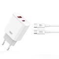 XO CE12 Caricatore rapido da parete con cavo USB-C - 20W, QC, PD - Bianco