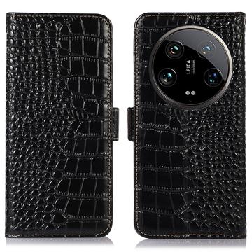 Custodia in Pelle a Portafoglio Serie Crocodile con RFID per Xiaomi 14 Ultra