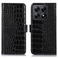 Custodia in Pelle a Portafoglio Serie Crocodile con RFID per Xiaomi 14T Pro - Nera