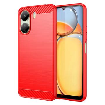 Custodia in TPU spazzolato per Xiaomi Poco C65/Redmi 13C - Fibra di carbonio - Rossa