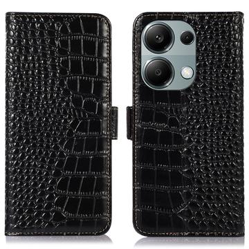 Custodia in Pelle a Portafoglio Serie Crocodile con RFID per Xiaomi Redmi Note 13 Pro 4G/Poco M6 Pro - Nera