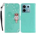 Xiaomi Redmi Note 13 Pro/Poco X6 Custodia portafoglio con strass gufo - Color Ciano