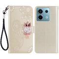 Xiaomi Redmi Note 13 Pro/Poco X6 Custodia portafoglio con strass gufo - Color Oro