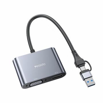 YESIDO HM15 Adattatore da USB/Type-C a VGA + HD Adattatore HDTV per doppio monitor con mirroring