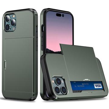 iPhone 14 Pro Hybrid Case with Sliding Card Slot - Verde Militare