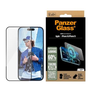 Proteggi schermo in vetro temperato per iPhone 15/16 PanzerGlass Gaming Ultra-Wide Fit EasyAligner - 9H - Bordo nero