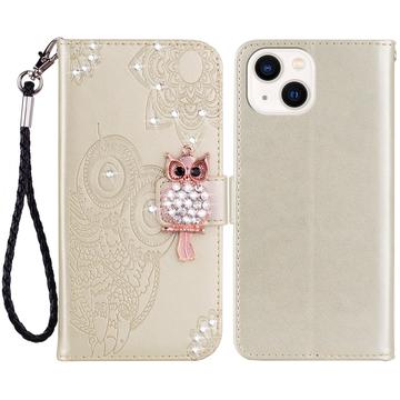 iPhone 15 Custodia portafoglio con strass gufo