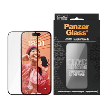 Proteggi schermo iPhone 15 PanzerGlass Ceramic Protection Ultra-Wide Fit EasyAligner - 9H - Bordo nero