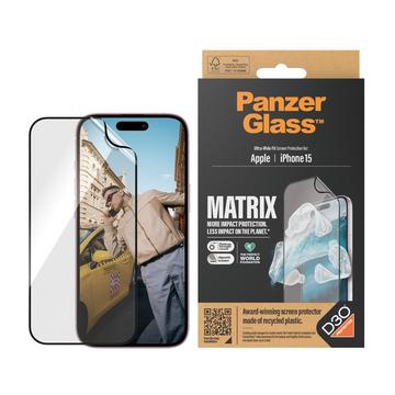 Proteggi schermo iPhone 15 PanzerGlass Matrix D3O UWF con AlignerKit - Bordo nero