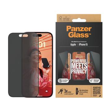 Proteggi Schermo PanzerGlass Ultra-Wide Fit Privacy EasyAligner per iPhone 15 - Bordo Nero