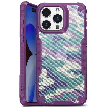 Custodia Ibrida Anti-Shock per iPhone 15 Plus - Camouflage - Viola