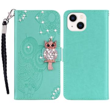 iPhone 15 Plus Custodia portafoglio con strass gufo