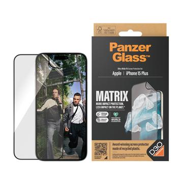 Proteggi schermo iPhone 15 Plus PanzerGlass Matrix D3O UWF con AlignerKit - Bordo nero