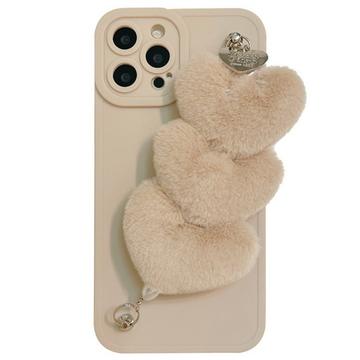 Custodia per iPhone 15 Pro con braccialetto a forma di cuore - Beige