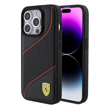 Custodia Ferrari con Linea Obliqua Traforata per iPhone 15 Pro - Nera