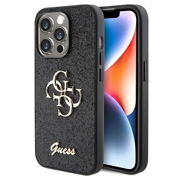 Custodia Guess Fixed Glitter 4G Metal Logo per iPhone 15 Pro - Nera