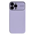 Custodia in Silicone Liquido con Protezione in Vetro Lente per iPhone 15 Pro - Viola