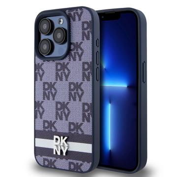 Custodia per iPhone 15 Pro Max DKNY Motivo a scacchi e strisce - Blu