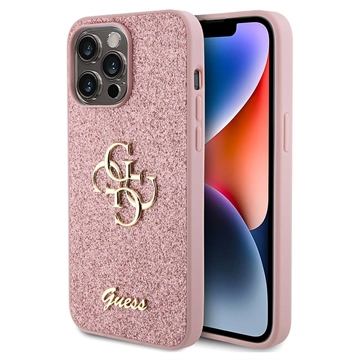 Custodia Guess Fixed Glitter 4G Metal Logo per iPhone 15 Pro Max - Rosa