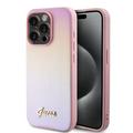 Custodia ibrida per iPhone 15 Pro Max Guess Iridescent Metal Script - Rosa