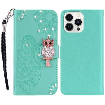 iPhone 15 Pro Max Custodia portafoglio con strass gufo