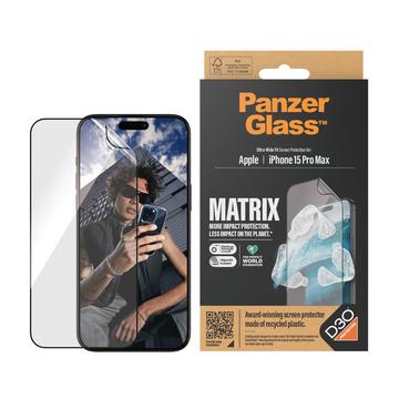 Proteggi schermo iPhone 15 Pro Max PanzerGlass Matrix D3O UWF con AlignerKit - Bordo nero