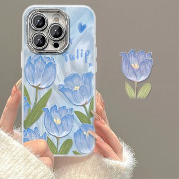 Custodia in TPU con motivo a tulipano per iPhone 15 Pro Max - Blu