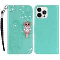 iPhone 15 Pro Custodia portafoglio con strass gufo