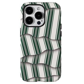 Custodia ibrida 2 in 1 staccabile a strisce per iPhone 15 Pro - Verde / Bianco